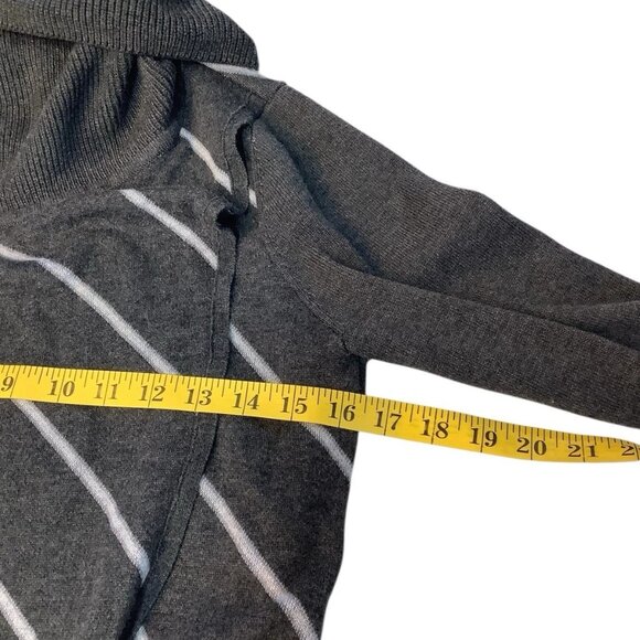 White House Black Market Pullover Wrap Sweater Gray Striped Turtleneck Womens M - Picture 6 of 10